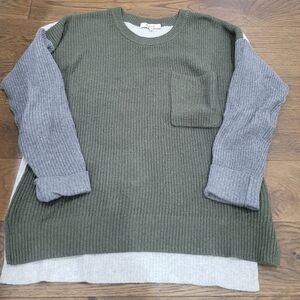 Madewell Olive Green Crewneck Sweater with Gray Sleeves